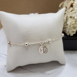 PULSEIRA COM BOLINHAS E SÃO BENTO PRATA 925 TAM20CM