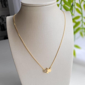 GARGANTILHA MAO DE FÁTIMA CRAVEJADA BANHADA A OURO 18K TAM45CM