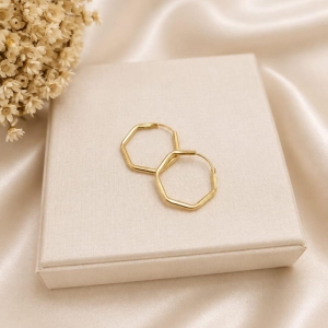 ARGOLA HEXAGONAL 2,3CM BANHADO A OURO 18K
