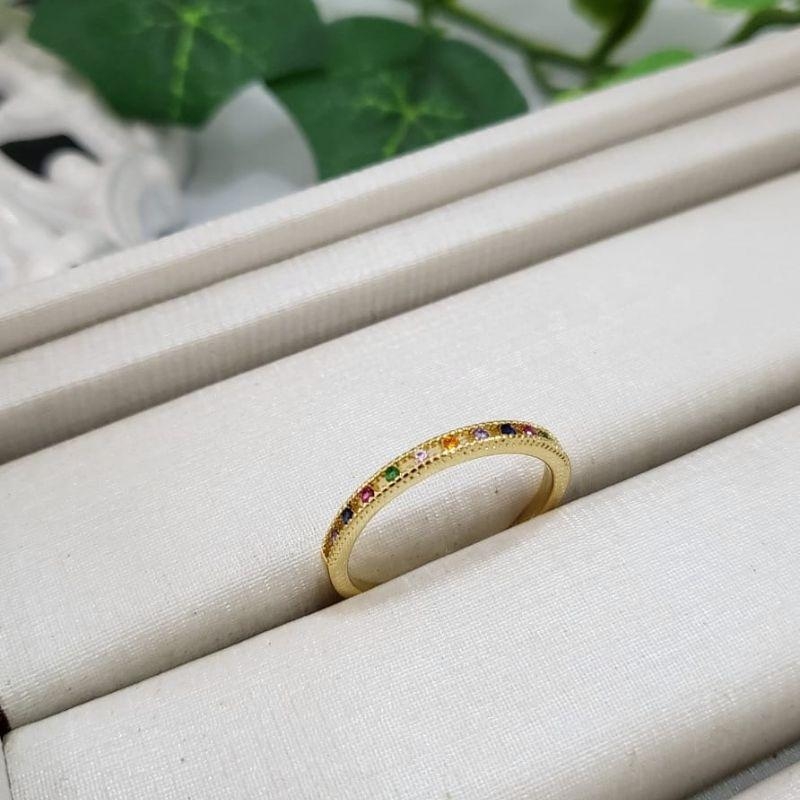 Anel aparador com zirconia multi color banhado a ouro 18K