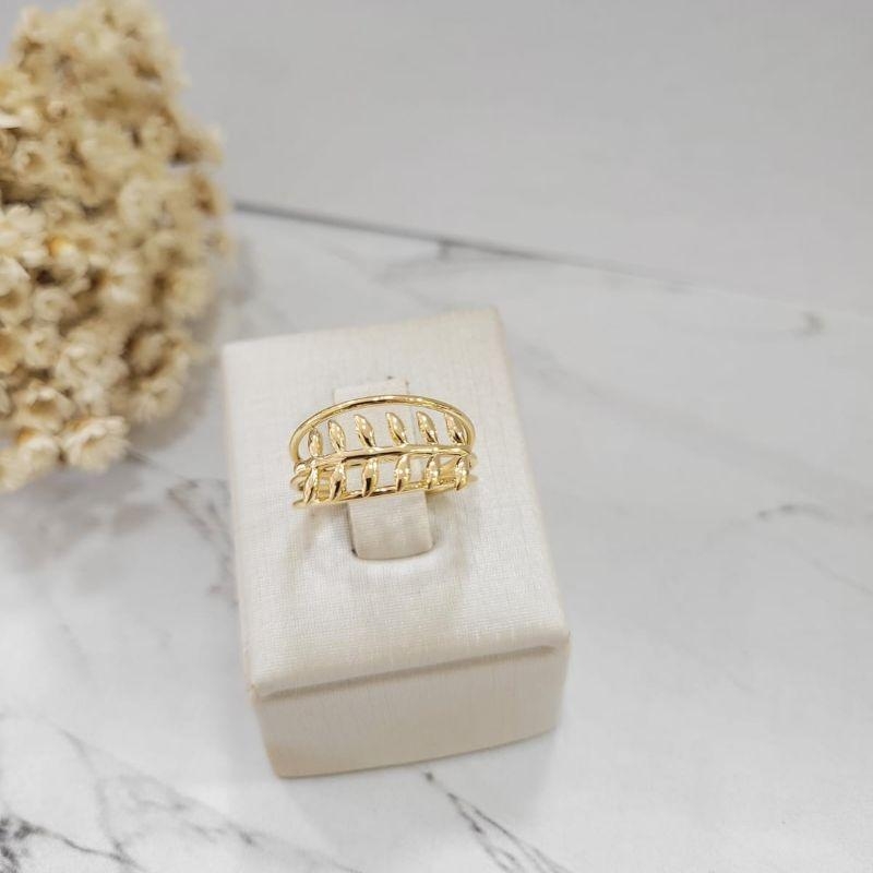 Anel aro triplo folhagem  banho de ouro 18k