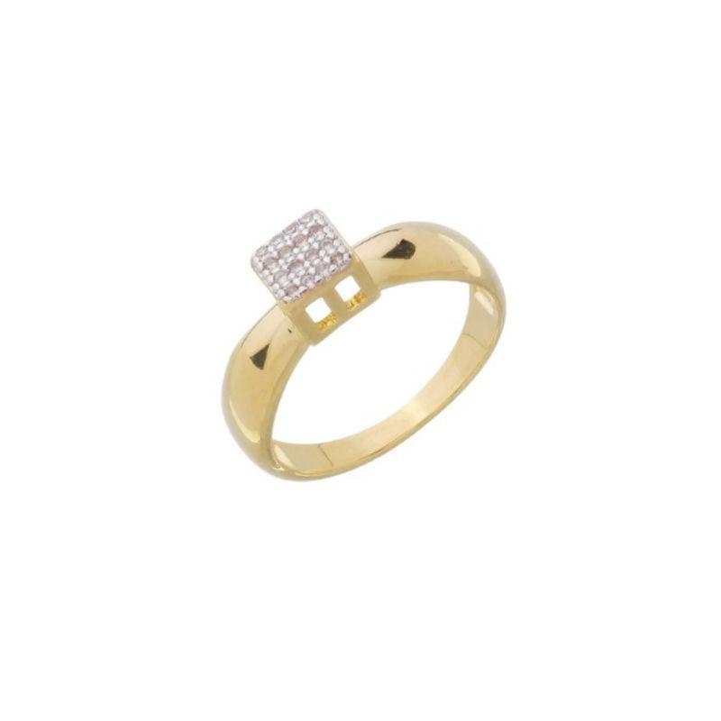 Anel chuveirinho quadrado cravejado banhado a ouro 18k