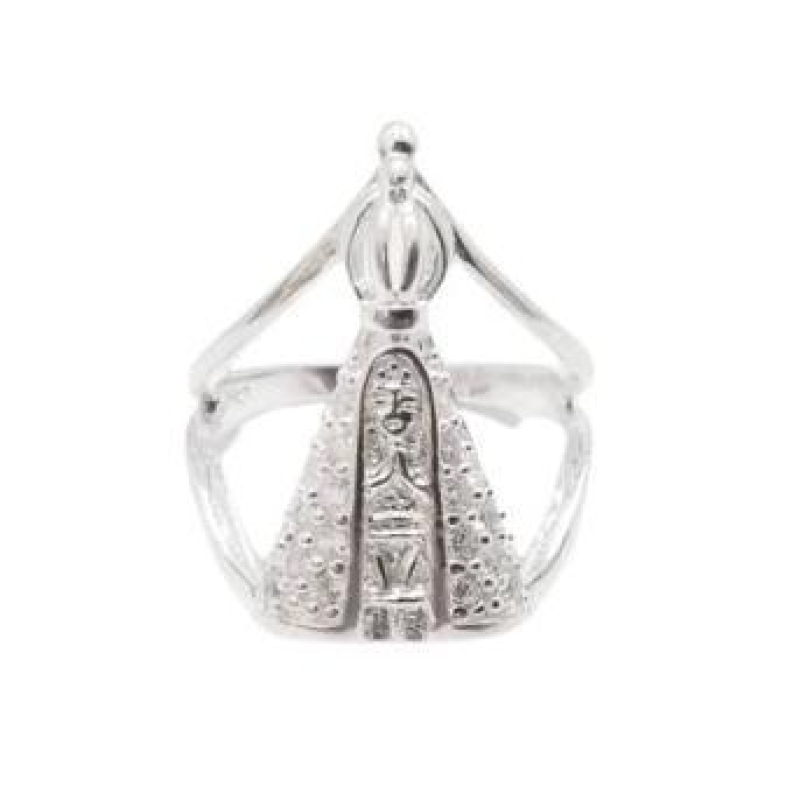 ANEL NOSSA SENHORA APARECIDA CRAVEJADA PRATA 925