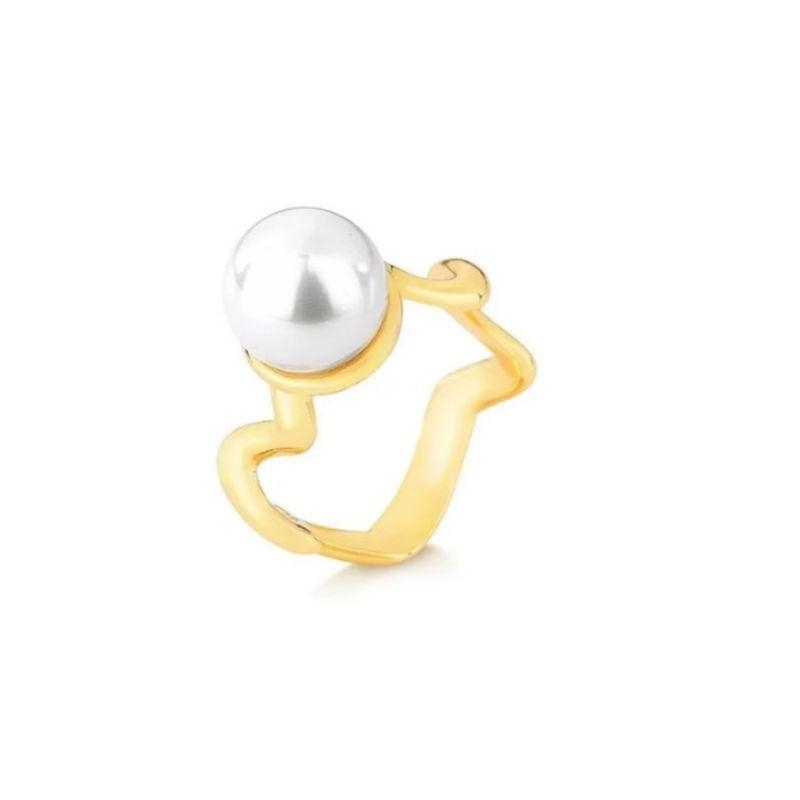 Anel organico pedra natural shell branca banhado a ouro 18k