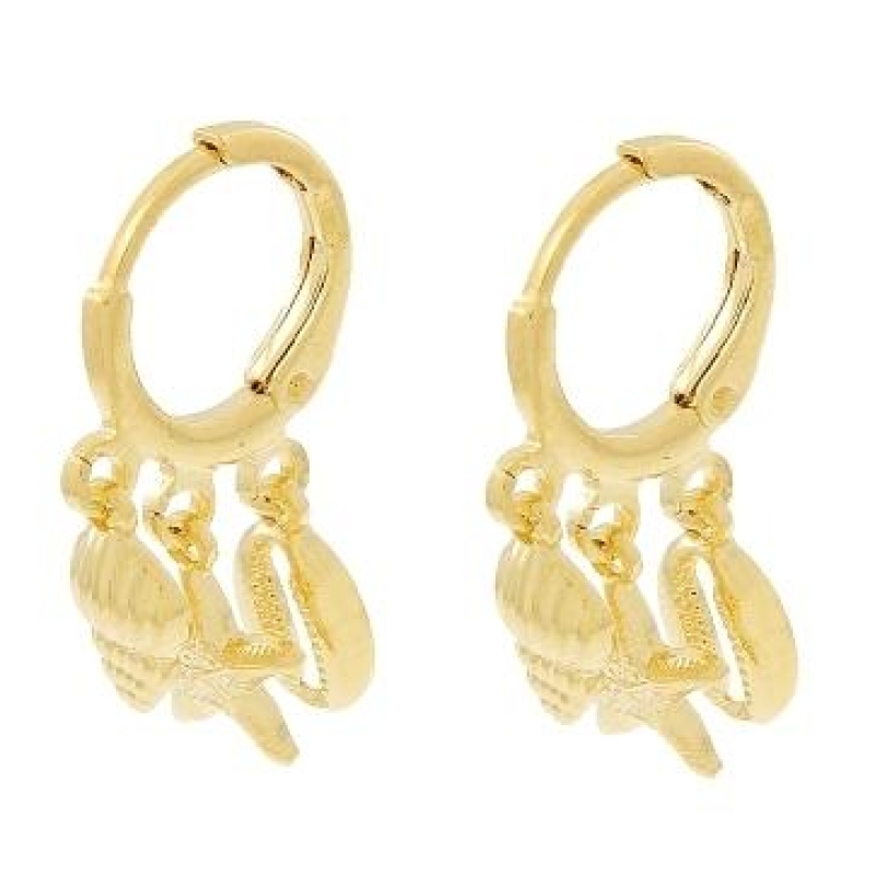 ARGOLINHA CLICK ESTRELA CONCHA E BUZIUS BANHADO A OURO 18K