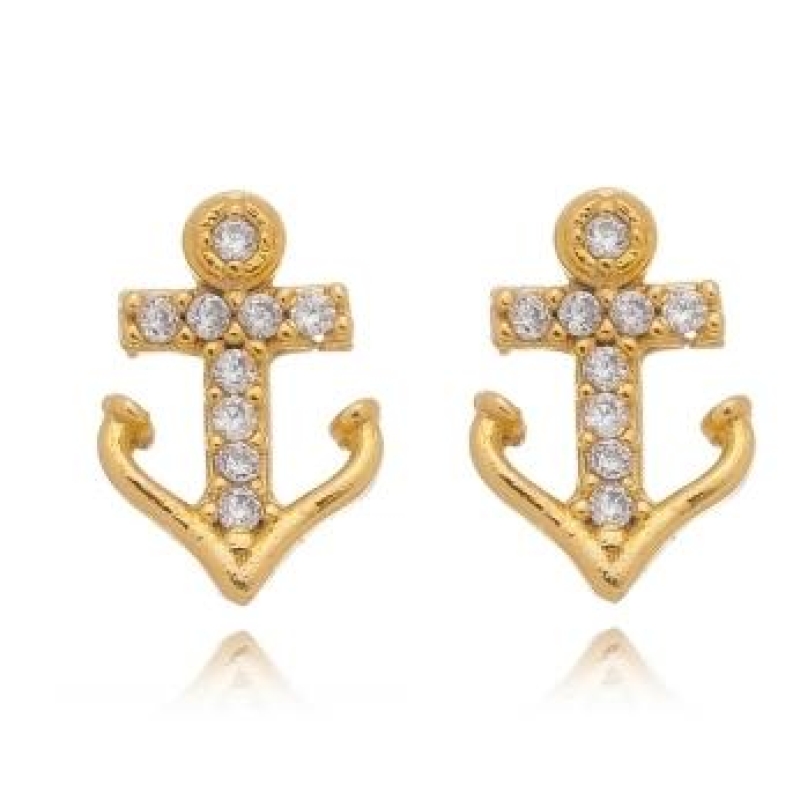 BRINCO ANCORA CRAVEJADO BANHADO A OURO 18K
