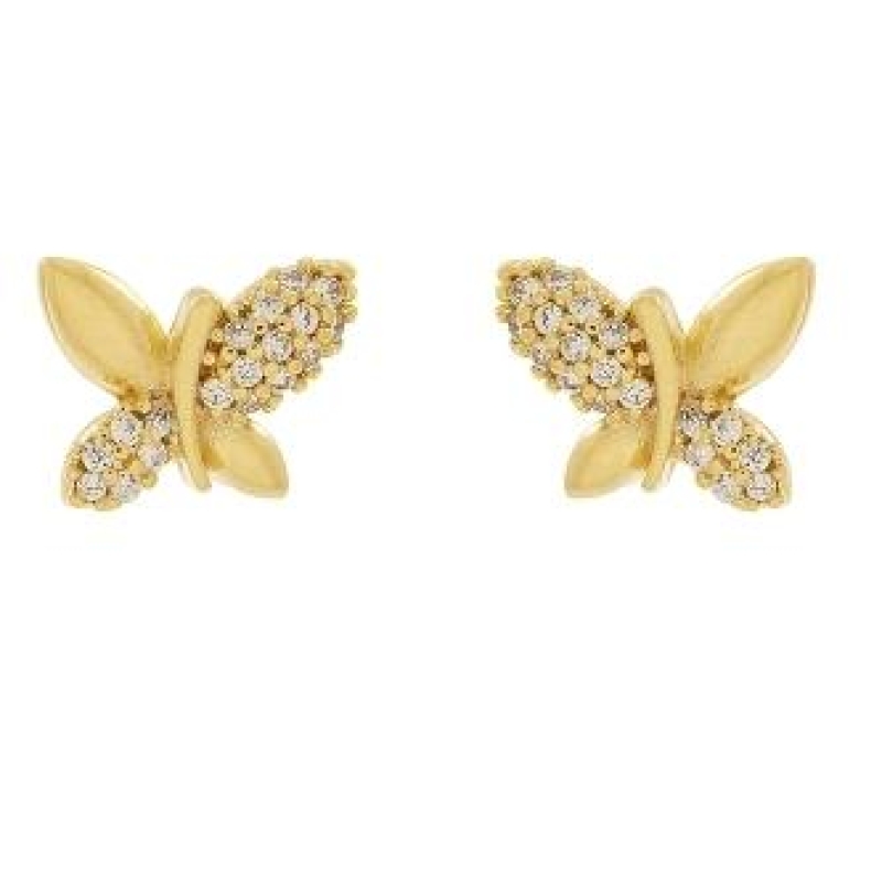 BRINCO BORBOLETA COM 1 LADO CRAVEJADO BANHADO A OURO 18K