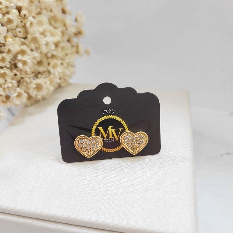 Brinco coracao chato cravejado banhado no ouro 18k