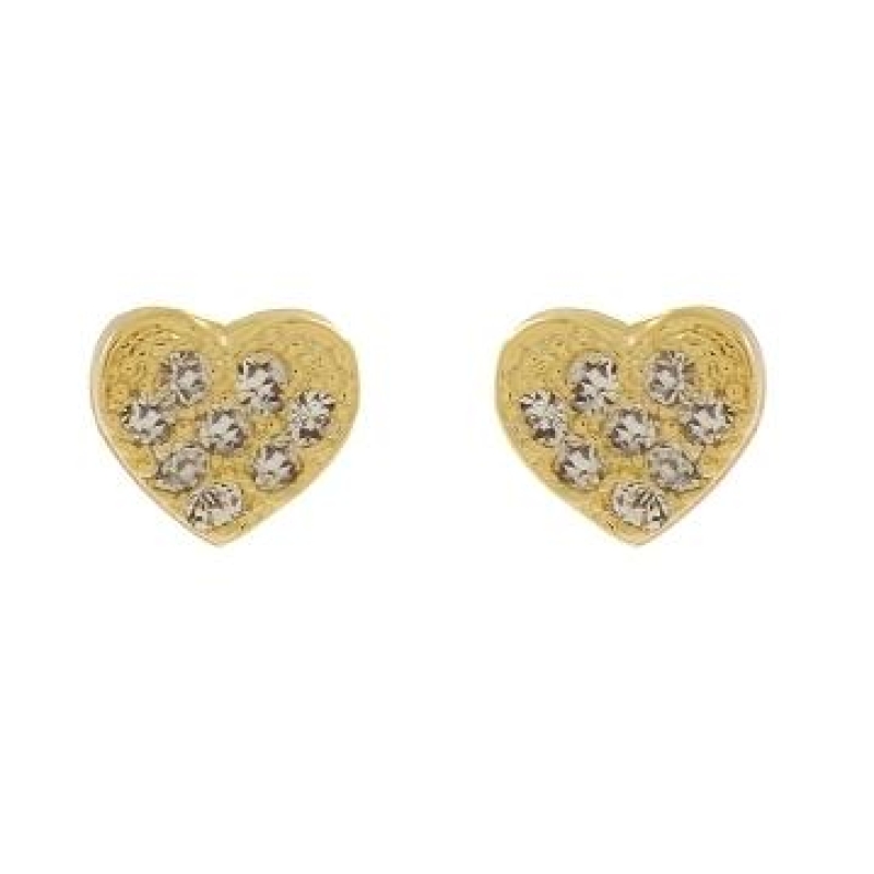 Brinco coracao com oito zirconias banhado a ouro 18k