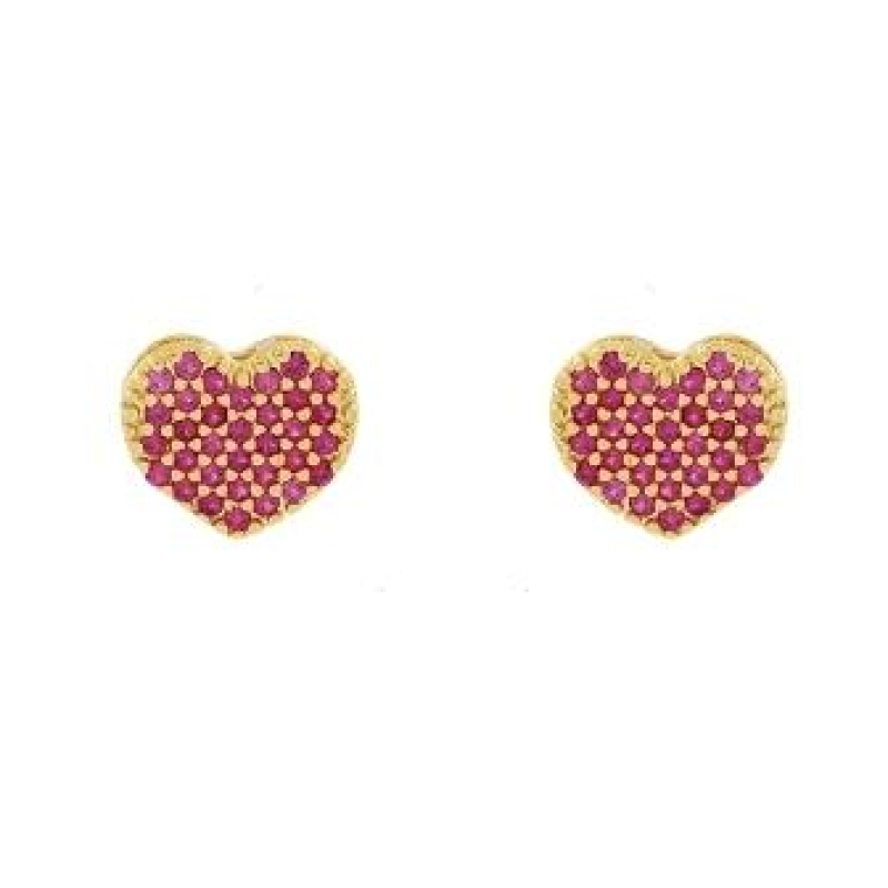 BRINCO CORAÇÃO CRAVEJADO AGATA PINK BANHADO A OURO 18K