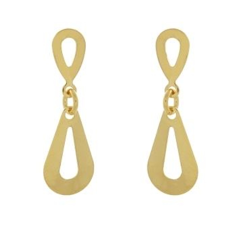 Brinco dois elos em forma de gota vazada banhado a ouro 18k