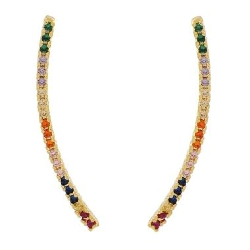 BRINCO EAR CUFF CRAVEJADO COLORIDO BANHADO A OURO 18K