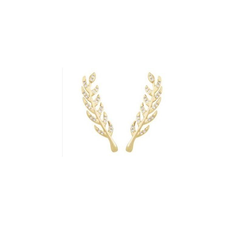Brinco ear cuff folhagem cravejada banhado a ouro 18k