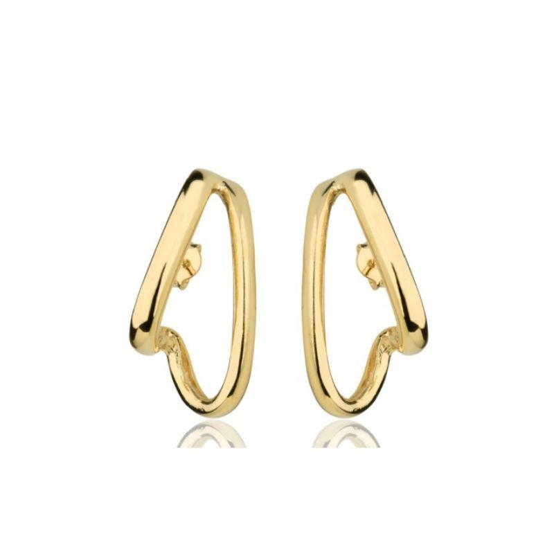 Brinco ear hook duplo banhado no ouro 18k