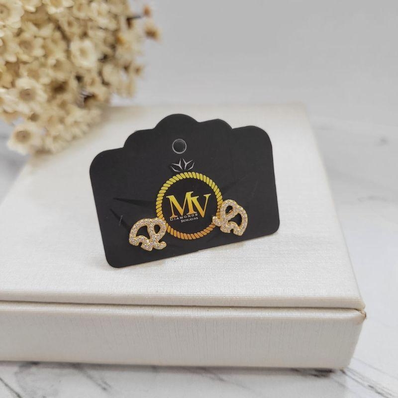 BRINCO ELEFANTE PEQUENO TODO CRAVEJADO BANHADO A OURO 18K