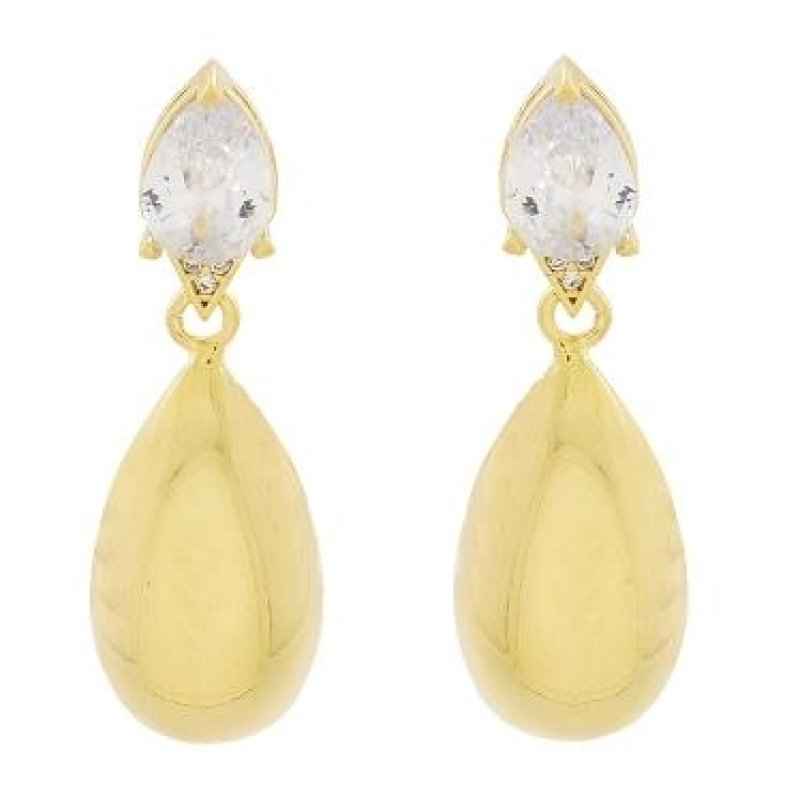 BRINCO GOTA COM 1 PEDRA EM GOTA BANHADO A OURO 18K