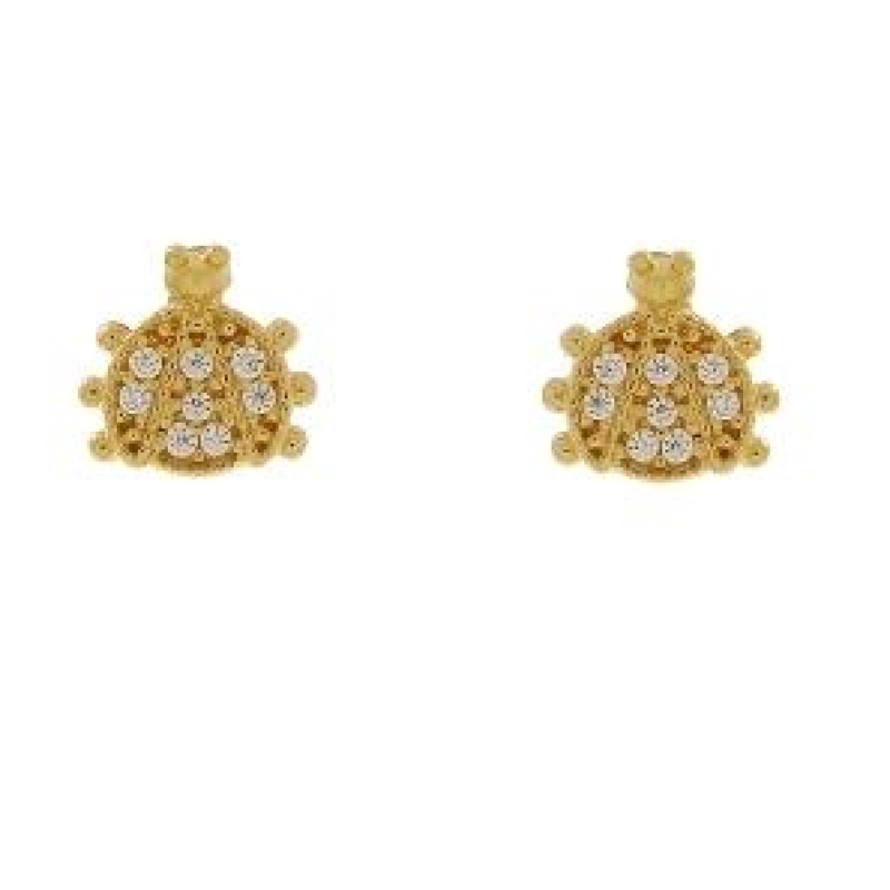 BRINCO JOANINHA PEQUENA CRAVEJADA CRISTAL BANHADA A OURO 18K