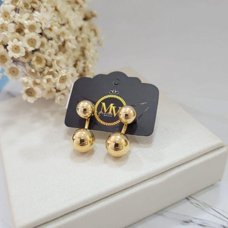 BRINCO LADY BOLA 10MM E 6MM BANHADO A OURO 18K