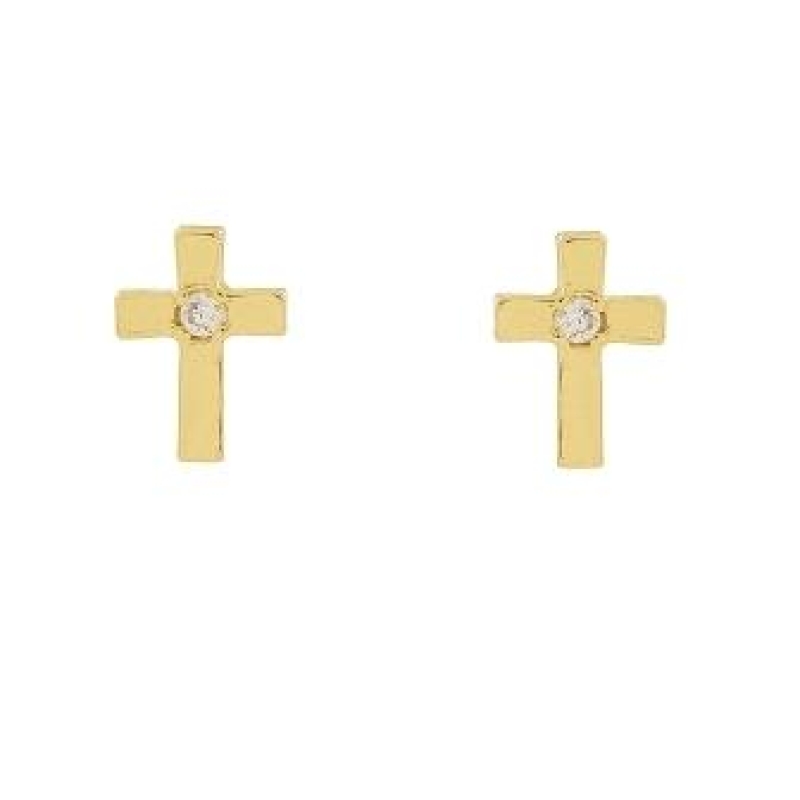 BRINCO MINI CRUZ COM UMA ZIRCÔNIA BANHADO A OURO 18K