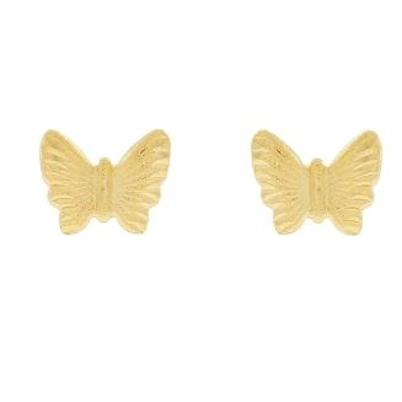BRINCO OURINHO BORBOLETA PEQUENA RISCADA BANHADO A OURO 18K