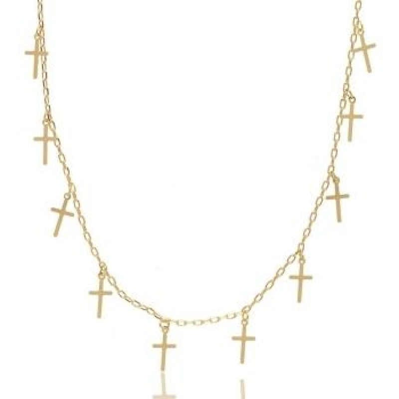 CHOKER COM PINGENTE CRUZ BANHADO A OURO 18K