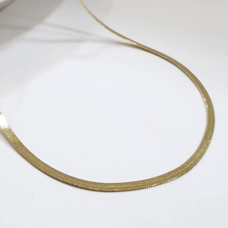 Colar fita fina lisa 3mm banhado a ouro 18K