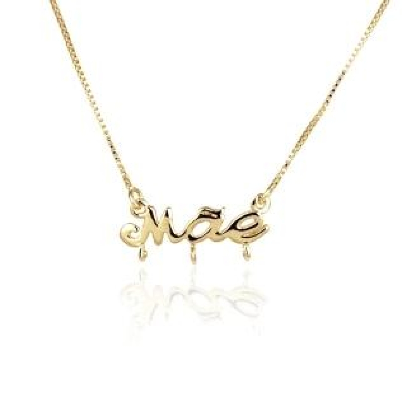 GARGANTILHA COM PINGENTE MÃE COM 3 ELOS BANHADO A OURO 18K TAM45CM