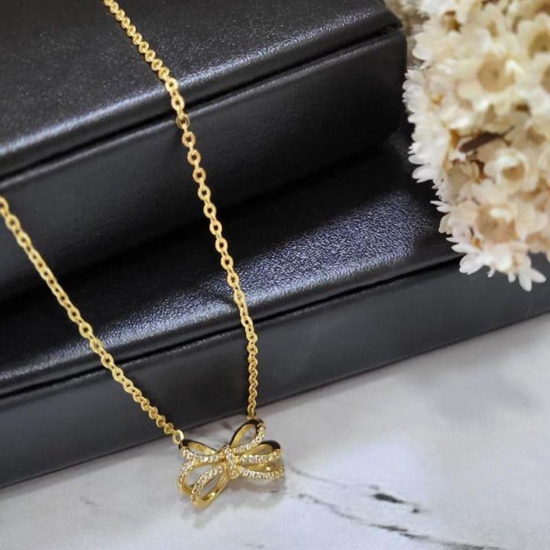 GARGANTILHA LAÇO TRIPLO CRAVEJADO BANHADO A OURO 18K TAM45CM