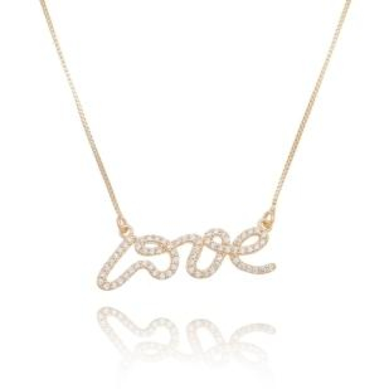 GARGANTILHA LOVE CRAVEJADO BANHADO A OURO 18K
