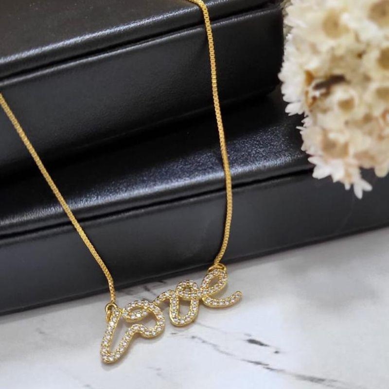 GARGANTILHA LOVE CRAVEJADO BANHADO A OURO 18K
