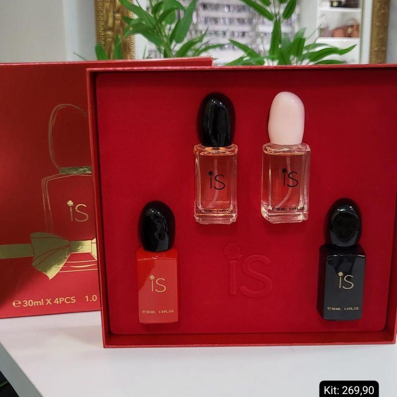 Kit com 4 perfumes is feminino 30ml caixa vermelha inspiracao