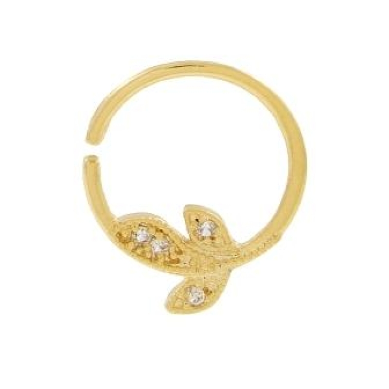 PIERCING FOLHINHA CRAVEJADA BANHADO A OURO 18K