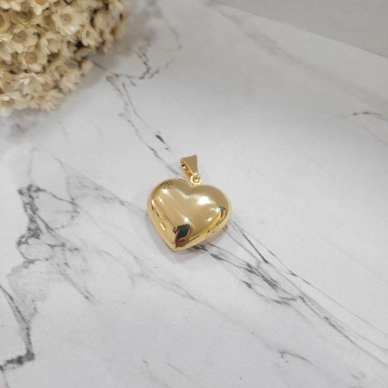 Pingente coracao liso cheio 3,4cm  banhado a ouro 18k