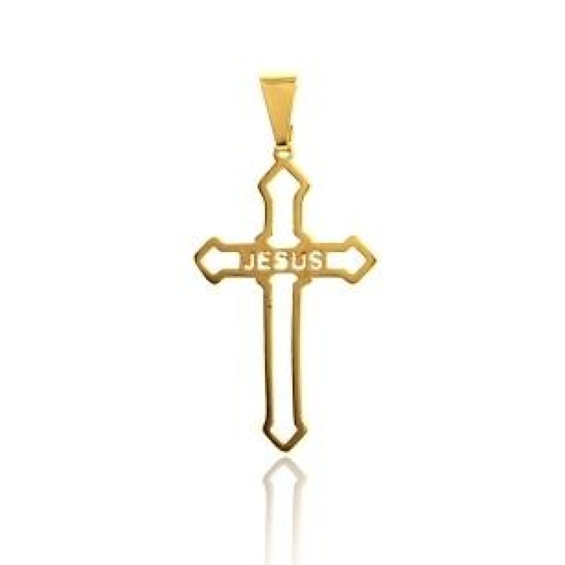 PINGENTE CRUZ COM NOME JESUS BANHADO A OURO 18K