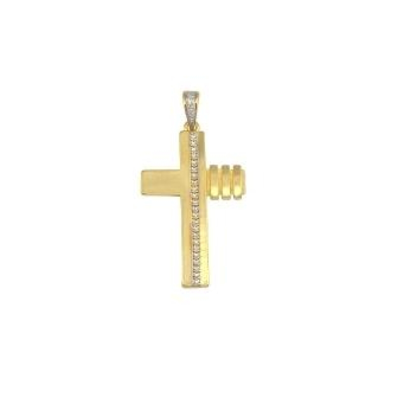 PINGENTE CRUZ COM UMA FILEIRA DE ZIRCÔNIA BANHADO A OURO 18K