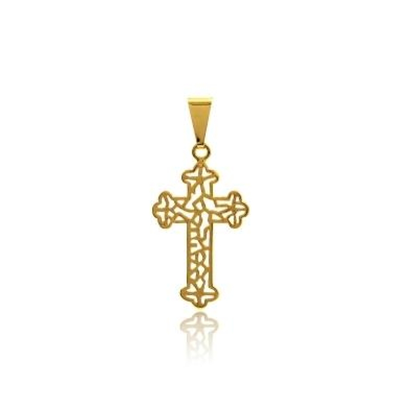 PINGENTE CRUZ VAZADA TRABALHADA BANHADO A OURO 18K