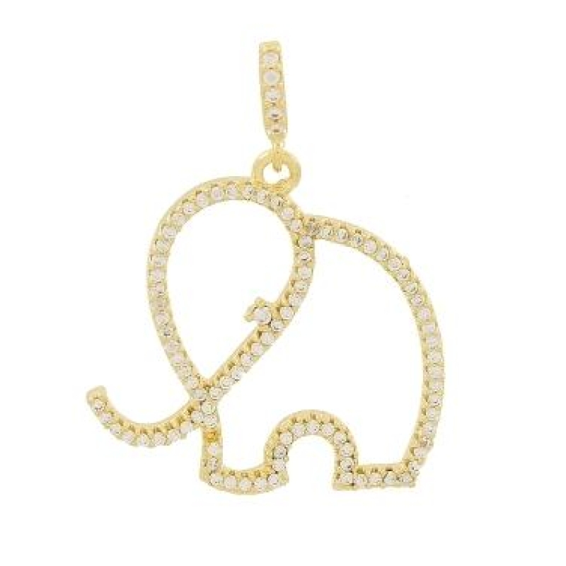 PINGENTE ELEFANTE GRANDE TODO CRAVEJADO BANHADO A OURO 18K