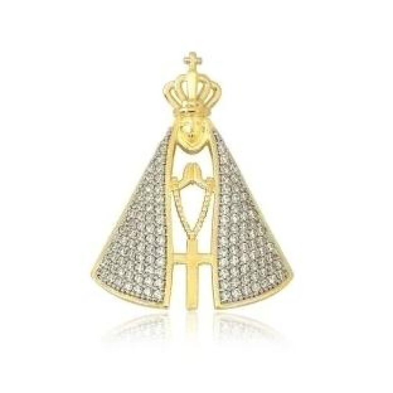 PINGENTE NOSSA SENHORA APARECIDA CRAVEJADO BANHADO A OURO 18K