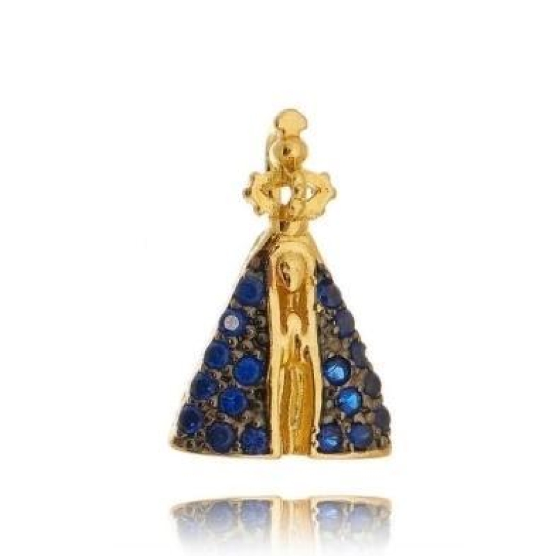 PINGENTE NOSSA SENHORA APARECIDA CRISTAL BANHADO A OURO 18K