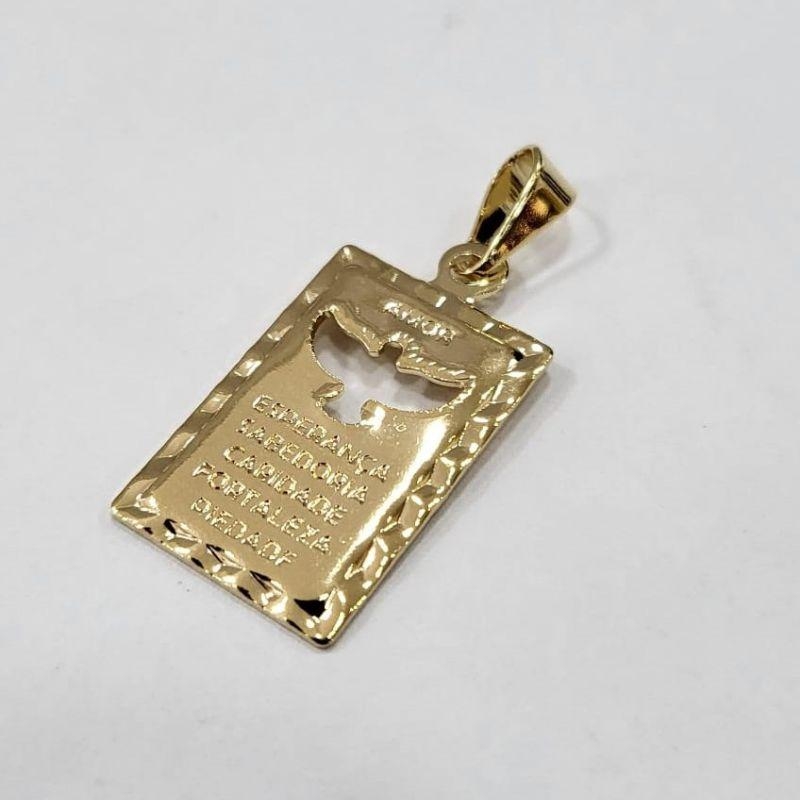 Pingente plaquinha espirito santo vazado banhado a ouro 18k