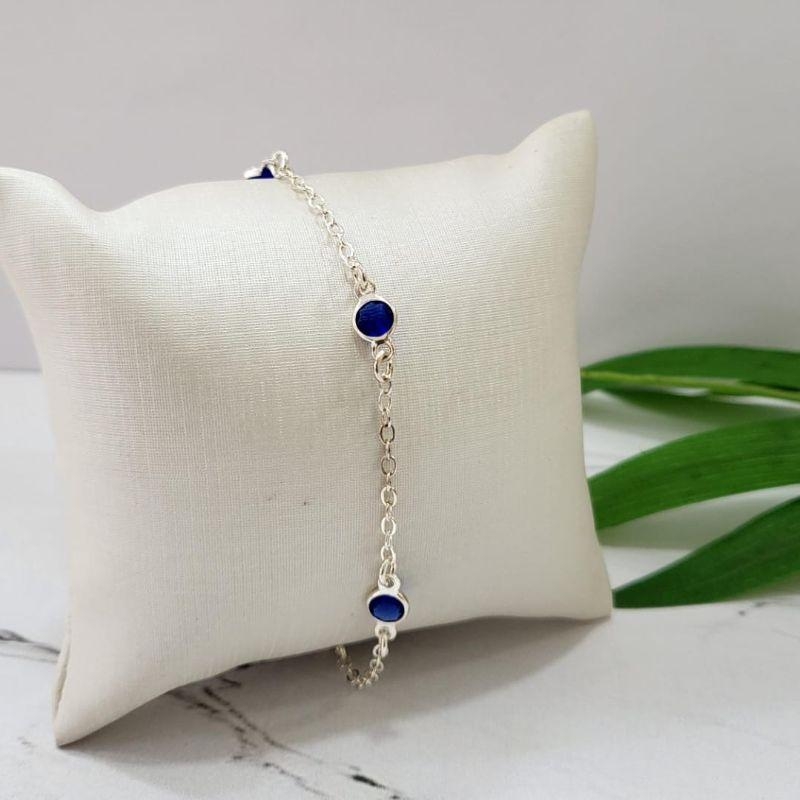 PULSEIRA DE PRATA 925 COM 4 PEDRAS AZUL ESCURO
