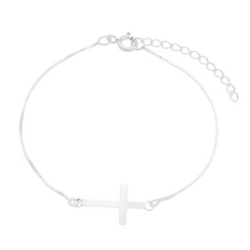PULSEIRA DE PRATA 925 VENEZIANA COM PINGENTE CRUZ DEITADA