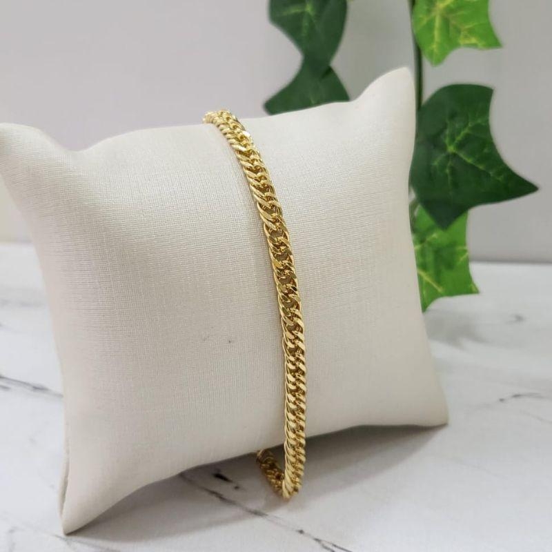 Pulseira elo grumet dupla importada 4.0mm banhado a ouro 18k TAM18CM