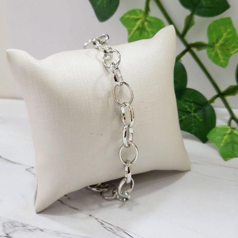 Pulseira elos ovais grandes banhado a rodio branco