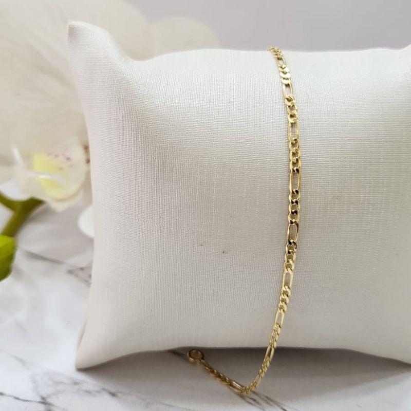 Pulseira infantil 3x1 flat fina 2mm banhado a ouro 18k TAM15CM