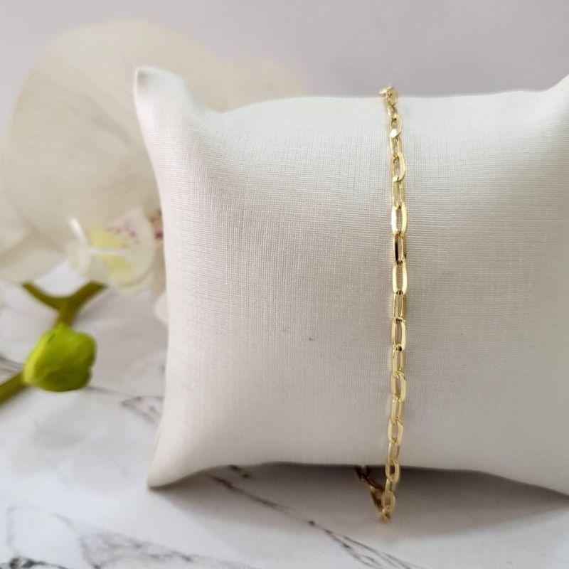 Pulseira infantil elo cartie fino banhado a ouro 18k