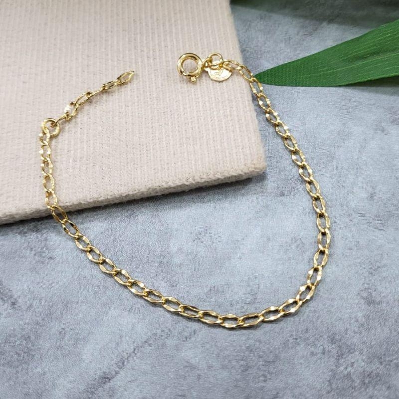 Pulseira infantil elo losango trabalhada banhado a ouro 18k