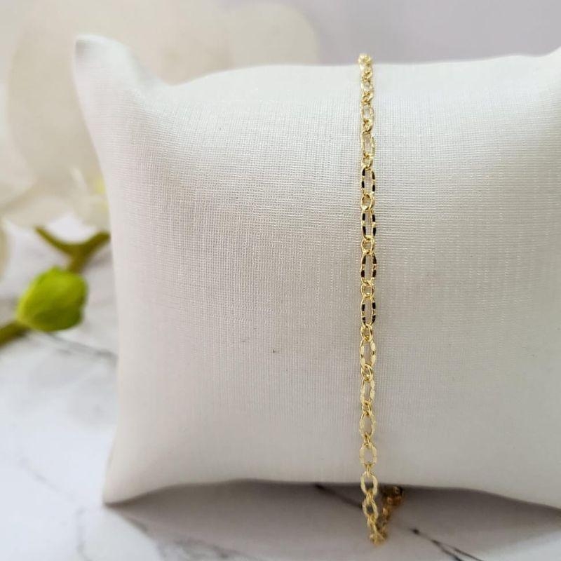 Pulseira infantil elos 1x1 trabalhada banhado a ouro 18k