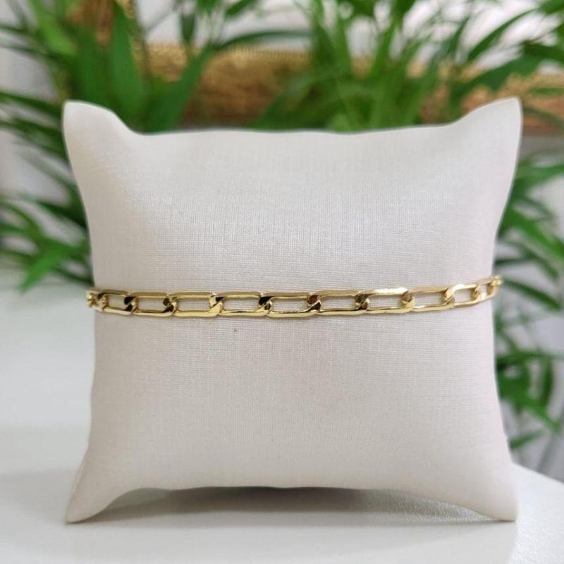 Pulseira masculina elo grumet longo medio banhado a ouro 18k