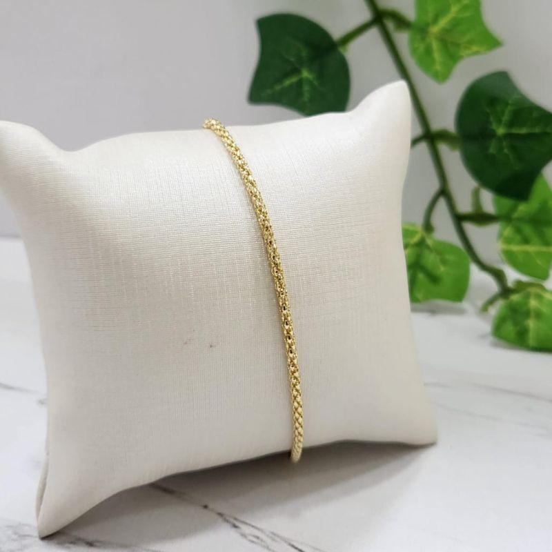 Pulseira redonda oca fina 1,9mm banhada a ouro 18k